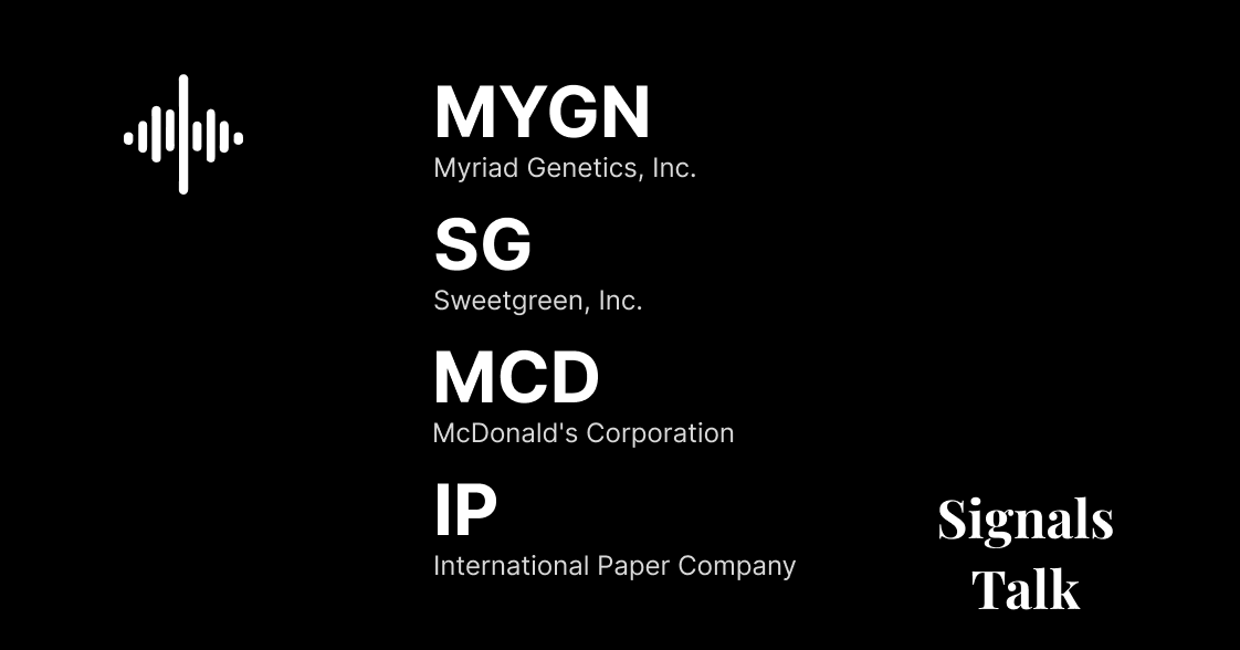 Trading Signals - MYGN, SG, MCD, IP