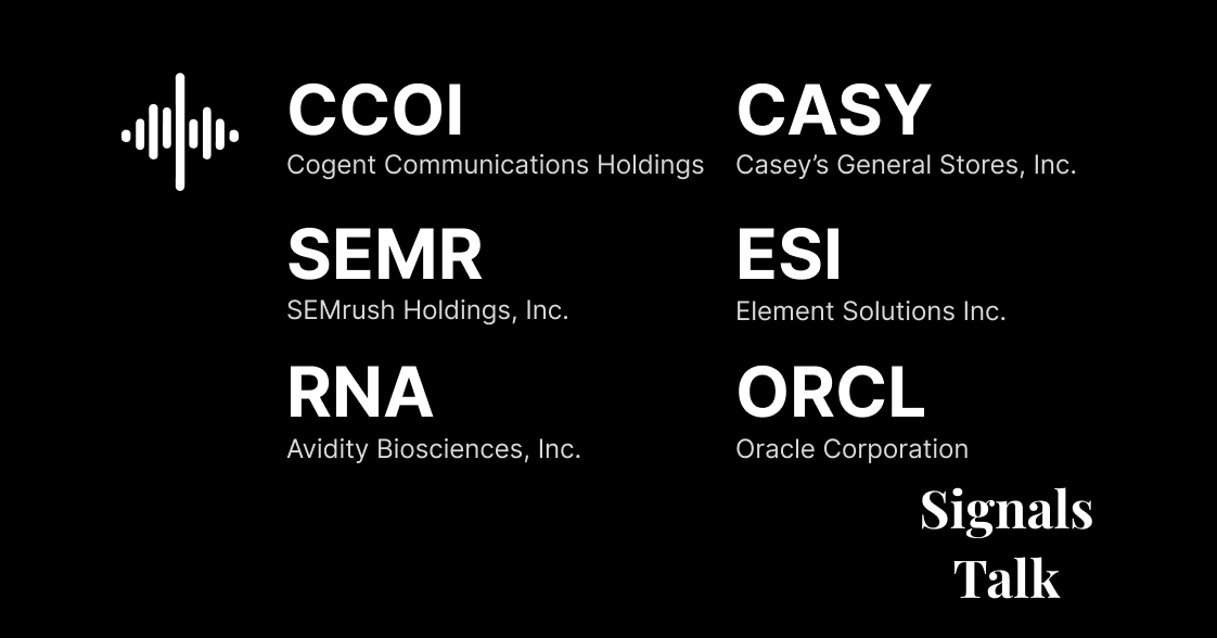 Trading Signals - CCOI, SEMR, RNA, CASY, ESI, ORCL