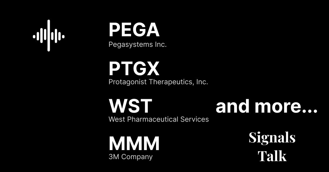 Trading Signals - PEGA, PTGX, WST, MMM and more