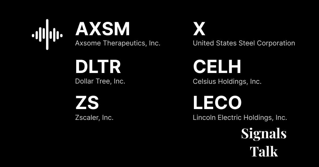 Discover latest trading signals for AXSM, DLTR, ZS, X, CELH, LECO.